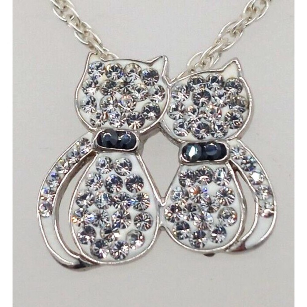 Cat Kitty Rhinestone Chain Necklace 925 Sterling Silver Thailand Jacmel JCM